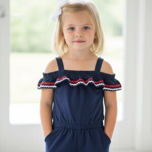 Jane & Jack Navy Ruffle Trim Cold Shoulder Romper Toddler Girl 2T
